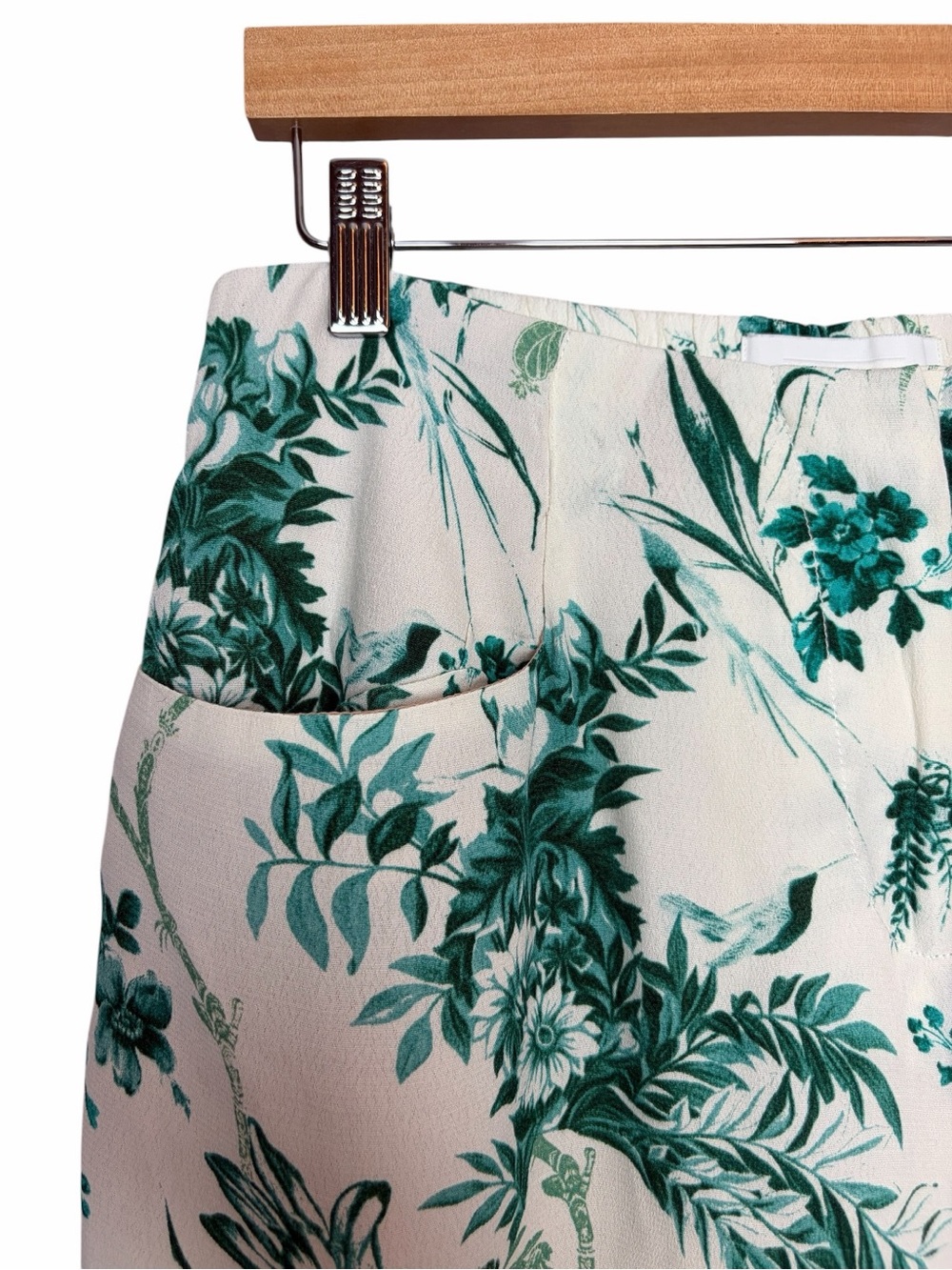 Anthropologie Cream Wide-Leg Pants with Green Floral Print - Picture 3 of 6